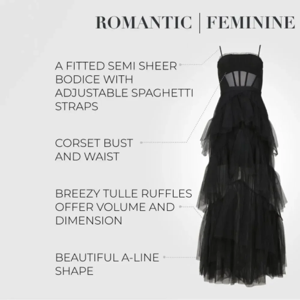 BCBGMAXAZRIA Size 12 Corset Tulle Tiered Oly Gown in Black (Blogger favorite) - Picture 9 of 10